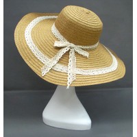 Wide Brim Hat -Straw Hat- Paper Straw Hat w/ Lace Band - Natural - HT-ST1151NA